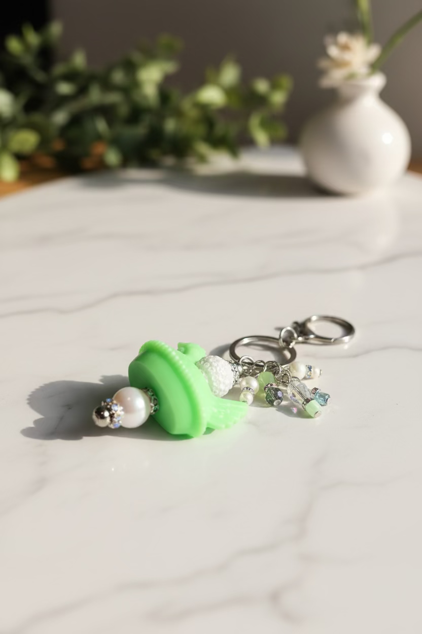 Hen on Nest Beaded Keychain | 3D Printed Bag Charm | Cute Backpack & Purse Accessory