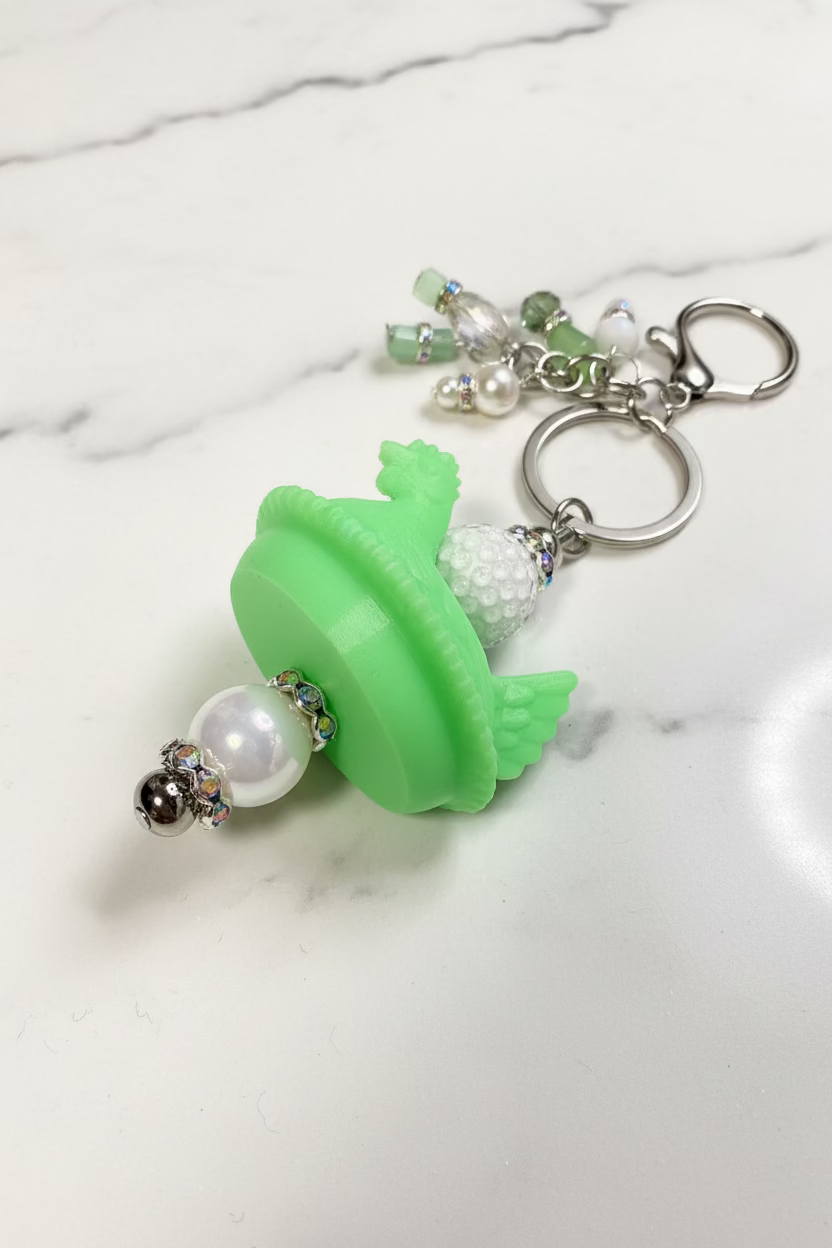 Hen on Nest Beaded Keychain | 3D Printed Bag Charm | Cute Backpack & Purse Accessory